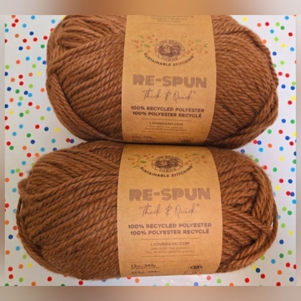 LION BRAND YARNS RE-SPUN QUICK N THICK RECYCLED YARN CIDER 2 SKEINS 12 OZ